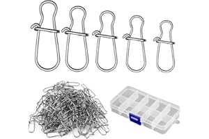 Vakler 175 pièces/5 Tailles Snap de pêche pour swivels Set 2# 1# 0# 00# 000# avec boîte, Argent Emerillon Peche Connecteurs pour leurres et Poissons prédateurs Köder Swivels