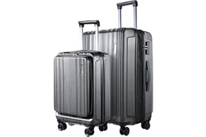 TydeCkare Luggage Set 2 Piece 20/28, 20" with Front Pocket & 28" Luggage Expandable, ABS+PC Suitcase with Spinner Wheels, TSA Lock, with YKK Zipper, Dark Blue