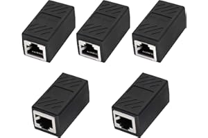AAOTOKK Accoppiatore Cavo di Rete RJ45 Adattatore RJ45 Cavo Ethernet Femmina a Femmina Connettore LAN per Cavo Maschio Accoppiatore Ethernet Cat6 Cat5e in Linea(Neri/5 Pezzi)
