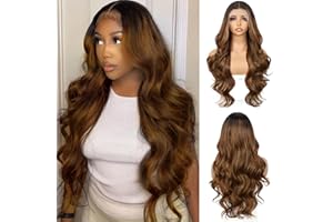 Sapphirewigs Brown Lace Front Wig 13x4 Synthetic Body Wave Ombre Brown Synthetic Lace Front Wigs for Women Party Date Daily Wear Christmas Natural Looking 26 inch
