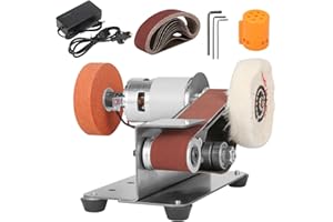 SI FANG Electric Belt-Sander Portable Sanding Machine Kit, 7 Speed Mini Bench Grinder Sharpener, 15 Degrees for Knife Making Sharpening, Woodworking DIY Crafts Metal Polishing Grinding, UK Plug