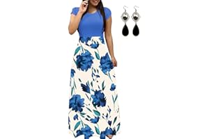 UUAISSO Donna Vestiti Eleganti Lunghi Floreale Casuale Abito Maxi Manica Corta Abiti Vestito da Cocktail Banchetto Sera