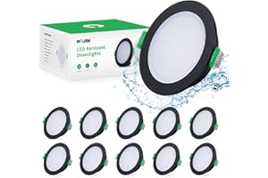 Bojim LED Downlights for Ceiling IP65, 10 Pack 5W LED Recessed Ceiling Lights Black Round Ultra Slim 35MM, 2700K Warm White 400 Lumen, LED Downlights Ceiling for Bathroom Kitchen Living Room