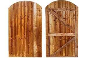 BEDS PLANET Feather Edge Dome Flat Top Semi-Braced Strong Garden Gate, Wooden Pressure Treated Timber Gate (180cm High x 83cm Wide x 6cm Deep)