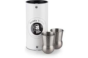 Buddy´s Bar - 2 tazas Julep Mugs, 2 tazas de cóctel de 400 ml con efecto martillo, tazas de acero inoxidable, martilladas, incl. caja de regalo, juego de 2, acero inoxidable antiguo