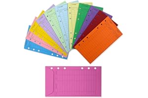 ROUCERLIN Lot de 12 enveloppes de budget colorées avec trou perforé, système d'enveloppes plus épais pour économiser de l'argent, suivi des dépenses, feuilles de budget, enveloppes de rangement