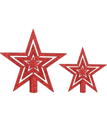 Étoile De Sapin De Noël - Pointe De Sapin Traditionnelle En Plastique Doré/rouge, 20cm, Décoration Vintage - 9