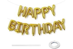 Lingqiang Happy Birthday Banner Balloon, 16 Inch Gold Self Inflating Letter Foil Balloons for Women Men Girls Boys Party Decor Supplies