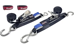 MAGMA 2 Correas de Amarre con Trinquete y Ganchos de INOX | Acero Inoxidable. Cinchos | Cinchas de Amarre y Enganche Remolque Moto Barco Lancha Quad ATV | Longitud ajustable. Fuerza de Rotura: 800 Kgf