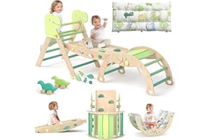 LEWGEE Montessori Indoor Spielset:9-in-1 Klettergerüst,Indoor Kletterdreieck, Kletterbogen mit Kissen,und Rutsche für Kinder,Indoor Spielplatz 1-3 Jahre