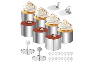 Hixava Pastel de Mousse Círculo Mousse Anillo Redonda Anillo para Cocinar Pastel con Cubierta Aros Reposteria Anillos para Tartas Mousse + Elevador Círculos y Corazones con 16 Plantillas