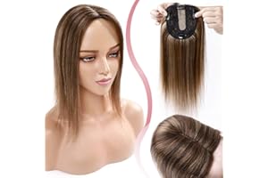 Elailite Hair Topper Donna Capelli Veri Clip Protesi Extension Human Hair Indiani 10cm*12cm con Silk Lace Toupet Toupee 45cm 57g #4P27 Marrone Cioccolato/Biondo Scuro
