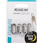 Nite Ize MicroLink Carabiner Stainless Steel Mini Key Rings MultiTools and More for Keychains, Pack of 4