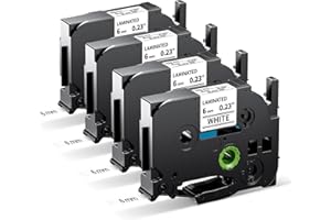 MarkField TZe-211 6mm Ruban Compatible avec Brother P touch étiquette Noir sur Blanc TZ TZe211 0.23" tape Cassette, pour PT-H100LB H105 H107 H110 PT-D210 D410, PT-P310BT P710BT Cube, 4 Pack