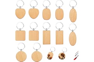 KAISOIL 12PCS Portachiavi In Legno In Bianco Portachiavi In Legno Portachiavi In Legno Personalizzato Fai-Da-Te Per Decorazioni Artigianali Fai-Da-Te Regali Pirografia Design 6 Stili