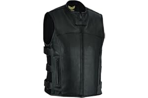 Leatherick Warrior męska skórzana kamizelka taktyczna z kieszeniami na pistolet i perforacją na klapkach kieszonkowych