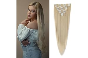 Gairyan Extensiones de Clip de Pelo Natural 8 Piezas 20 Clips Cabello Extensiones con Clips Sintético Extensión De Cabello Más Suave Aspecto Real Directo 24" - Rubio Natural T Rubio Blanqueado