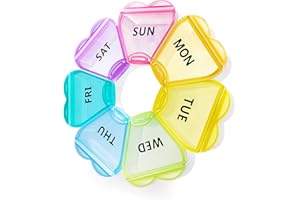 FHORAIN Tygodniowy organizer na tabletki, uroczy, okrągły, duże przegródki, tęczowy, przenośny, 7 dni, etui podróżne na witaminy, suplementy