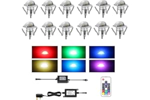 CISLAN Waterproof Plinth Deck Lights,High Brightness Buried Garden Light with Adapter Multi-Color 12 Pack IP67 Waterproof Indoor/Outdoor Decor Light for Decking Lighting, Kitchen Plinths …