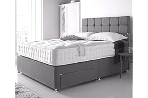 DivanBedsDeals 5ft King Size Grey Linen Look Divan Bed With Spring Memory Foam Mattress And Matching Headboard - 2 Free Storage Drawers Available (drawers Will Be On Same Side)