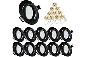 Tofisr Foco Empotrable LED Techo GU10,5W equivalente a halógena 50W,Luz Neutra 4500K 230V,Ojos de Buey LED Para Techo,Marco Redondo Metálica Negro,Ángulo Rotable 30°,Ángulo de Luz 120°,10 piezas