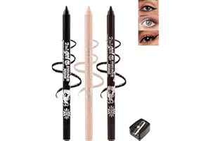 LESTPOLA Black+Nude+Brown Waterline Eyeliner Gel Pencil, Eye Liner Waterline Waterproof Smudge-Proof,Long Stay Rich Color Gel Eye Liner Brightener Pen with Sharpener,Water Line Eyeliner for Sensitive Eyes-3pcs