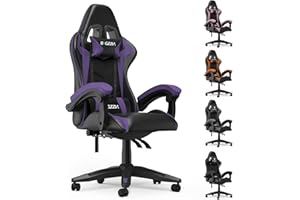 bigzzia Sedia da Gaming, Ergonomica, Per Gamer, con Cuscino Lombare e Poggiatesta, Regolabile in Altezza, Sedia Per Computer, Per Ufficio (Viola)