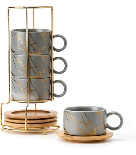 Sweejar Home Porcelain Cappuccino Cups With Saucers And Metal - View #3