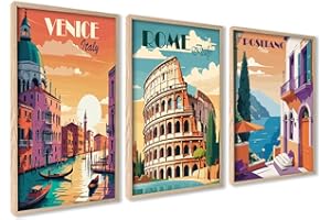 ag.art deco Quadri Moderni Soggiorno 30x40 cm | Poster da Parete | Quadri Camera da Letto o il Soggiorno | Set di 3 Stampe da Parete senza Cornice (Ciao Italia)