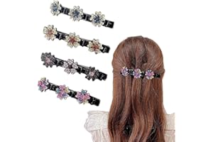Fc'Noqgn Kolibri-Haarspange mit Kristallblume, Sparkling Crystal Stone Braided Hair Clips，4er-Pack, geflochtene Haarspange mit Strasssteinen, Entenschnabel-Haarspangen, doppellagige Haarspange