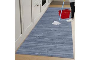 parpyon® Tappeto cucina Antiscivolo Lavabile BAMBOO passatoia al metro tappeto multiuso Finitura decapata shabby Chic tappeti bagno in legno resistente (GRIGIO ANTICO, 200 CM)