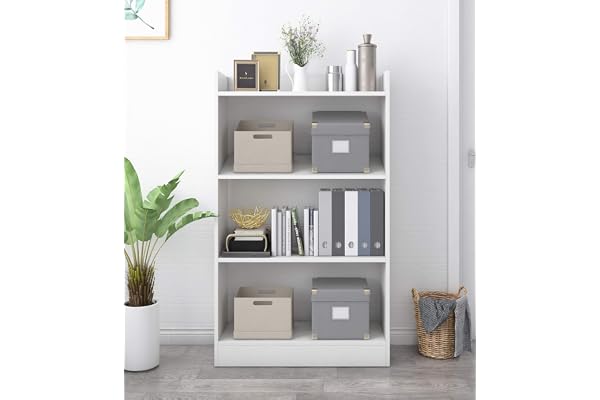 Enigmatic Woodworks Wooden Large Open Bookshelf Multipurpose for Home Rack Showcase Organizer for Living Room I Study Room I 4-Tier I Finish-Suede DIY (White)