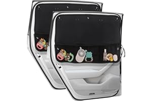 DIZA100 Car Window Shades for Baby, 2Pack Car Sun Shades with Storage Net Pocket Car Window Curtain 7 Suction Cups Cute Dinosaurs for Sun/Heat/UV Rays Protection Kids (Black)
