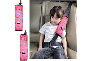 Furforstk protector cinturon coche niños 2 piezas dinosaurio almohadilla cinturon coche protector cinturon coche, funda cinturon coche, El diseño de hebilla fija no se mueve (rosa dinosaurio)