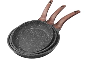 YASHE Ensemble de poêles antiadhésives, 3 pièces – Poêles en granit de 20/24/28 cm, compatibles induction, saines et durables, idéales pour les omelettes et la cuisine quotidienne, gris