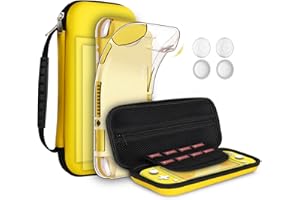 GeeRic Tasche Kompatibel für Switch Lite 2019,Kompatibel für Switch Lite Hülle mit Schutzfolie,2 HD-Glas Displayschutzfolie,4 Daumen Griffkappen Kompatibel für Nintendo Switch Lite Zubehör