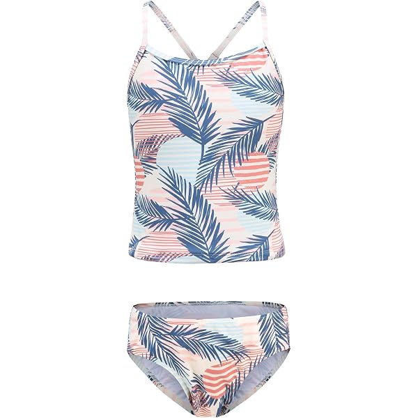 ARENA Tankini Bambina Tropical Summer - Costume 2 Pezzi Con Protezione UV, Spalline Incrociate, Morbido E Resistente Al Cloro
