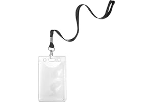 KARTEO Porte-badge avec lanière, Porte-carte vertical en vinyle souple, Lanyard noir pour cartes d’identification, cartes de service et clés