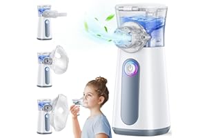 MIODURO Aerosol Portatile Silenzioso, 2 Maschere E Boccaglio, Macchina Aerosol Adulti e Bambini che Efficace per Alleviare la Respirazione, USB-C Ricaricabile, Tre Velocità di Atomizzazione