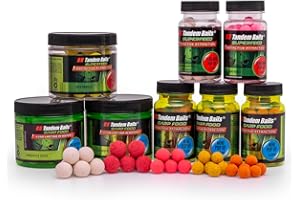 Tandem Baits Set de 8 Carp Pop Up Boilies Fishing Box XL | Fluo Pop Up 16mm | Perfection Pop Up 16mm | Mini Pop Up 12mm | Fluo Mini Pop Up 12mm d'appâts pour carpes, Pêche de la carpe Bouillette Carpe