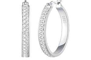 BMMYE Rhinestone Hoop Earrings for Women Sparkly Large CZ Hoops for Sensitive Ears Non Tarnish Sterling Silver/Gold Plated Rhinestone Earrings 20/30/40/50/60/70mm