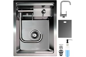 XDCXYD Nascosto Lavandino Bar Cucina con Rubinetto Pieghevole, Lavandino Bar a Vasca Singola Sottopiano in Acciaio Inossidabile Nascosto per Piccole Cucine Bar RV (Black, 30x45x22CM)