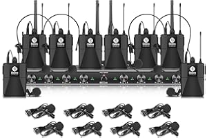D Debra AU800 Pro UHF 8-Kanal Kabelloses Mikrofonsystem, 8 Bodypack Mikrofone, Metall-Empfänger, Perfekt für Karaoke, Kirche, Party