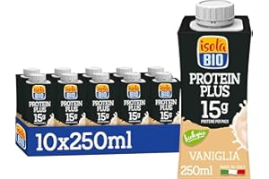 ISOLA BIO Protein Plus Vaniglia 15g, Bevanda Biologica Proteica di Soia al Gusto Vaniglia, con Ingredienti Naturali, a Basso Contenuto di Grassi, adatta a Vegetariani e Vegani, 10 Confezioni da 250 ml