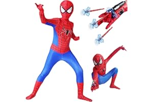 HVIERO Spider Kostüm Kinder 3-12 Jahre mit Handschuhe Zubehör Cosplay Spider Anzug Faschingskostüme Kinder Superhelden Spider Kostüme für Kinder 98-152 Karneval Kostüm Kinder Jungen Mädchen Spider Suit
