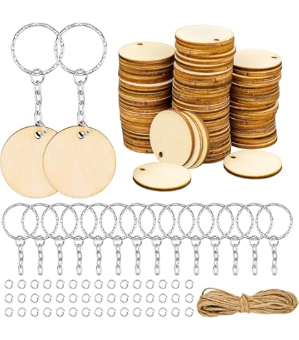 Dischi Di Legno Naturali - 100 Pezzi Con Foro E Anelli, Spessore 4mm Per Fai Da Te - Foto 5