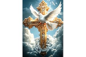 AIRDEA Full Drill Cross Diamond Art Kits Adults, 5D DIY Peace Dove Diamond Painting Kit, Gem Arts and Crafts for Adults for Home Wall Decor 30x40 cm