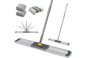 Masthome Mopa Plana Grande de 63 cm, Fregona Grande Plana con 154 cm Mango Ajustable, Mopa Industrial con 3 Almohadillas Reutilizables Algodón y Microfibra para Madera Dura, Azulejos