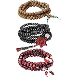 Cupimatch Bracciale Braccialetto Buddha Preghiera Uomo Donna Buddista Tibetano Legno Perle rosari Multistrato di avvolgimento