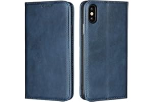 Copmob Schutzhülle für iPhone XS/X, Premium Flip Leder Brieftasche [3 Kartenschlitze] [Standfunktion ] [TPU Stoßfest], magnetische Schutzhülle für iPhone XS/X – Blau